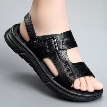 Дышащие сандалии для мужчин, летняя пляжная обувь для улицы, сандалии из суперволокнистой кожи, мягкие латексные подушечки, две пары мягкой подошвы. 41