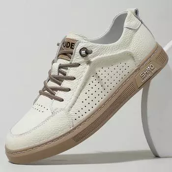 Дышащие сандалии, мужские сандалии, модные низкие туфли первого слоя из воловьей кожи, удобные туфли для молодых мужчин с отверстиями 38 белый