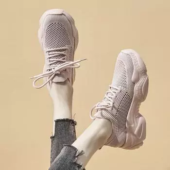 Дышащие сетчатые кроссовки Dad Shoes для женщин — модные кроссовки на толстой подошве 2023 года для весны, лета и осени 35 бежевый