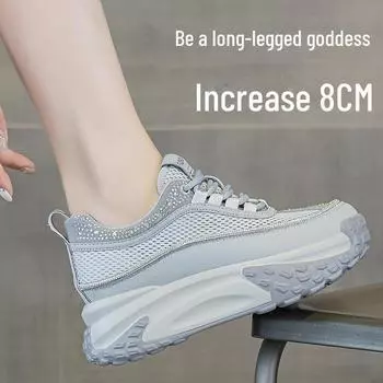 Дышащие сетчатые кроссовки для папы со стразами на толстой подошве белого цвета для женщин 37 серый