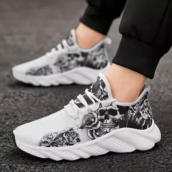 Дышащие сетчатые кроссовки Flyknit для бега, мужская обувь, корейская мода, кроссовки Tide, толстая подошва, одинарные туфли 39 белый