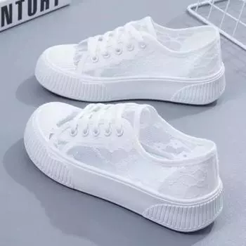 Дышащие сетчатые кроссовки, летние женские повседневные туфли на шнуровке, женские туфли на плоской подошве с цветочным принтом, удобные неглубокие туфли для ходьбы для женщин 35 белый