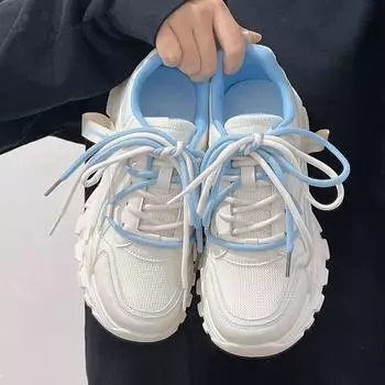 Дышащие сетчатые кроссовки, женские весенние новые стильные белые универсальные спортивные туфли на платформе для отдыха, белая летняя женская обувь 35 синий