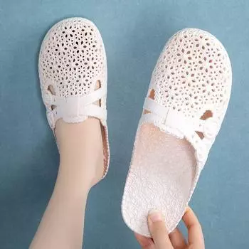 Дышащие тапочки с завернутым носком, женская летняя верхняя одежда, дырявая обувь, домашняя мода, повседневные ажурные тапочки с пряжкой, женские 36 красный