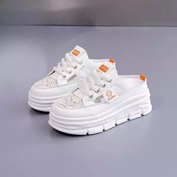 Дышащие тапочки Женская обувь Сквозные Толстая подошва Увеличивающие рост Повседневная обувь Сандалии 35