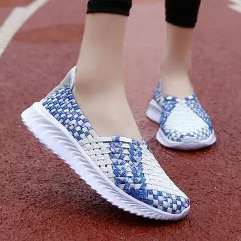 Дышащие трикотажные туфли на плоской подошве, женские кроссовки с мягкой подошвой, женские летние суперлегкие нескользящие повседневные туфли 2024 г. 4.5