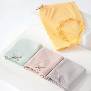 Дышащие трусы с подтяжкой бедер и бантом, шелковистые антибактериальные сексуальные женские трусы one size