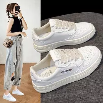 Дышащие туфли на толстой подошве белого цвета для студентов, весенние спортивные повседневные женские туфли с плоской подошвой на плоской подошве 35 чёрный