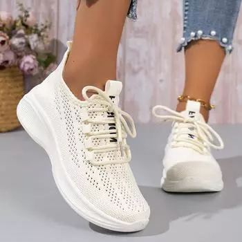 Дышащие вязаные кроссовки для женщин, осенняя модная спортивная обувь на платформе, женская легкая нескользящая повседневная обувь для женщин 40 бежевый