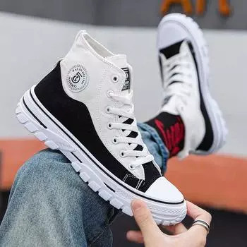 Дышащие высокие мужские парусиновые туфли, модные повседневные туфли для доски, студенческие кроссовки, кроссовки в стиле хип-хоп для подростков 39 зелёный