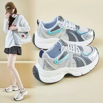 Дышащие женские кроссовки Dad Sneakers на толстой платформе, кроссовки для бега со шнуровкой, удобные женские кроссовки для занятий теннисом 35 серый