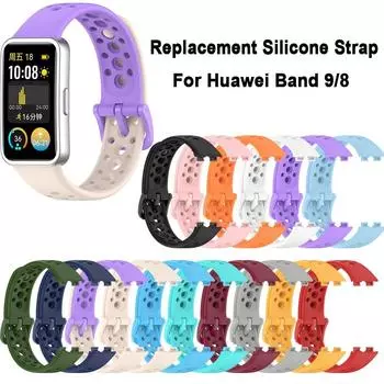 Дышащий браслет-браслет Мягкий силиконовый ремешок для часов для Huawei Band 9/8