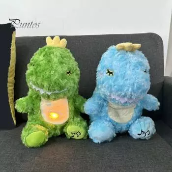 Дышащий динозавр, звуковая машина для младенцев, плюшевая игрушка, портативные детские пустышки с музыкальными огнями и ритмичными дыхательными движениями, спящий динозавр, плюшевая игрушка для зелёный