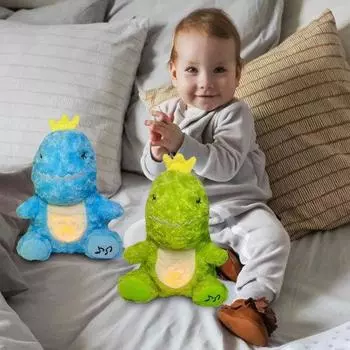 Дышащий динозавр, звуковая машина для младенцев, плюшевая игрушка, портативные детские пустышки с музыкальными огнями и ритмичными дыхательными движениями, спящий динозавр, плюшевая игрушка зелёный