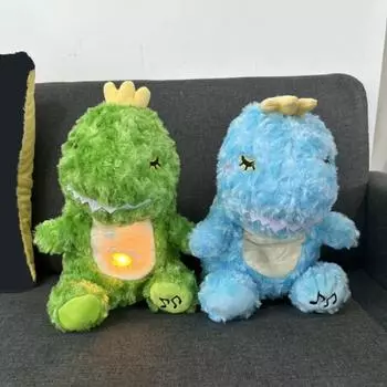 Дышащий динозавр, звуковая машина для младенцев, плюшевая игрушка, портативные детские пустышки с музыкальными огнями и ритмичными дыхательными движениями, спящий динозавр, плюшевая игрушка зелёный