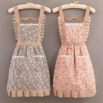 «Дышащий фартук-юбка принцессы с двойными карманами для женщин, идеально подходит для домашней кухни».. Противообрастающая и прочная рабочая одежда». double pocket синий