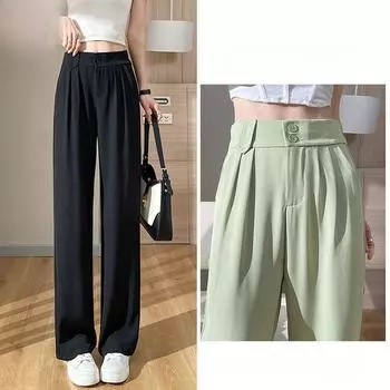 Дышащий и элегантный: Летние брюки из ледяного шелка свободного кроя и узкого кроя S чёрный