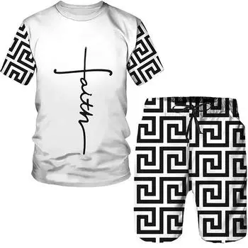 Дышащий короткий спортивный костюм, мужская футболка, мужские комплекты, комплекты из 2 предметов, летняя пляжная мужская одежда с 3D принтом S
