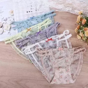 Дышащий новый бант Froal прозрачный женское нижнее белье с цветочным принтом кружевные трусы сетчатые трусики нижнее белье
