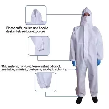 Дышащий одноразовый медицинский комбинезон, защитная одежда, костюм с капюшоном и эластичными манжетами, толстовка на щиколотках XL