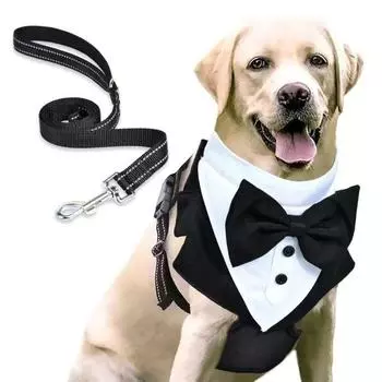 Дышащий смокинг для собак, шлейка для собак, нагрудный ремень для домашних животных, свадебный пиджак, костюм для собак, галстук-бабочка, свадебный костюм L-without rope