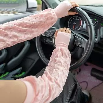 Дышащий солнцезащитный чехол для рук во французском стиле, летний ледяной шелк с длинными рукавами для женщин зелёный