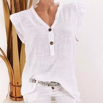 Дышащий топ на пуговицах с V-образным вырезом, большой размер, однотонная хлопковая льняная блузка, женская свободная рубашка S оранжевый