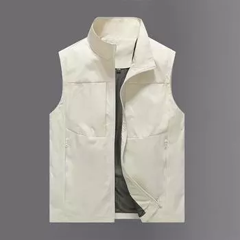 Дышащий жилет для мужчин на весну, лето, осень, уличный воротник-стойку, рабочую одежду с несколькими карманами, повседневный молодежный жилет, жилет для среднего и пожилого возраста XXXXXL