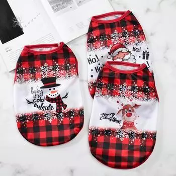 Дышащий жилет для собак, одежда для маленьких и средних собак, кошек, мягкая, уютная, с рождественским принтом, футболка для щенка, костюм для французского бульдога, пальто для домашних животных XS
