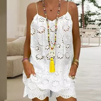 Дышащий жилет с кисточками на шнурке, топ, широкие шорты, комплект, уличная одежда 2XL жёлтый