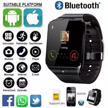 DZ09 Bluetooth Смарт-часы 1,56 дюйма, мужские водонепроницаемые спортивные часы на Android-телефоне, шагомер, камера с датчиком сердечного ритма, SIM-карта, разговор чёрный