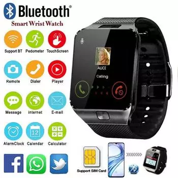 DZ09 цифровые электронные умные часы для мужчин/женщин с камерой Bluetooth-совместимые наручные часы с поддержкой SIM-карты умные часы Android Ios чёрный