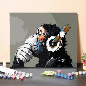 DZ-5681 Цифровая картина маслом Акварель Ручная роспись Картина орангутана Цифровой комплект с наушниками Украшение гостиной Картина Рождественский подарок