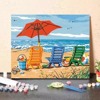 DZ-5695 Цифровая картина маслом, акварель, ручная роспись, комплект для рисования пляжного сиденья, украшение для гостиной, картина, Рождественский подарок разноцветный