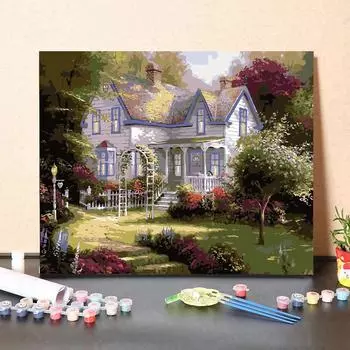 DZ-6029 Цифровая картина маслом Акварель Ручная роспись Пейзаж Лесная вилла Картина Цифровой комплект Украшение гостиной Картина Рождественский подарок