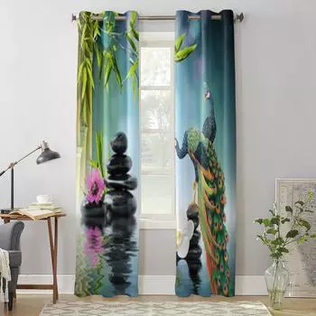 Дзен садовые бамбуковые занавески с изображением павлина для гостиной, роскошный декор для спальни, занавески для кухни, занавески для окон 135W x 60H(cm) x1