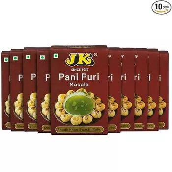 Дж. К. Пани Пури (Гольгаппе) Масала | Настоящая индийская пряная смесь для хрустящей Голгаппы и Пани Пури, (50г (Пакет из 10)
