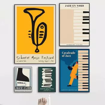 Джаз-клуб клавиши фортепиано класс учителя музыки настенная живопись на холсте плакаты на скандинавскую тему и принты настенные панно для декора гостиной 21x30 No Frame