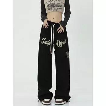 Джазовые танцевальные брюки в стиле джазового дизайна Ins High Street Trendy Oldschool Slimming Wide Leg Брюки женские осенние уличные танцевальные брюки S чёрный