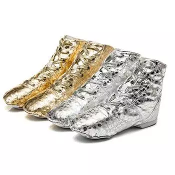 Джазовые танцевальные туфли Высокие танцевальные туфли золотого и серебряного цвета Репетиционная обувь Женская обувь для балета Ботинки для выступлений в стиле джаз 22 серебряный