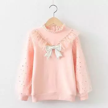 Джемпер для девочек в корейском стиле с длинными рукавами и кружевным воротником - рубашка принцессы на весну и осень 130 cm белый