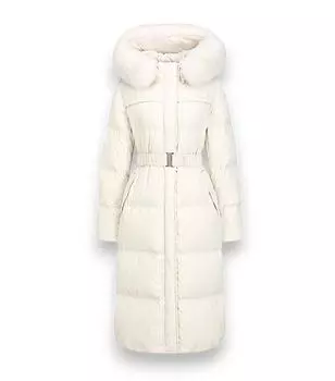 [Джемпер из гусиного пуха с капюшоном и поясом из лисьего меха GPCP2PDW51] – Роскошное тепло и стиль