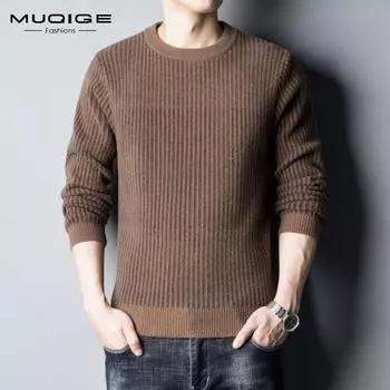 Джемпер с круглым вырезом, мужской новый тренд, свободные топы, полосатая жаккардовая трикотажная нижняя рубашка, мужская внутренняя осенне-зимняя рубашка M