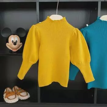 Джемпер с рукавами-фонариками для девочек в корейском стиле — универсальный вязаный топ для осени/зимы 120