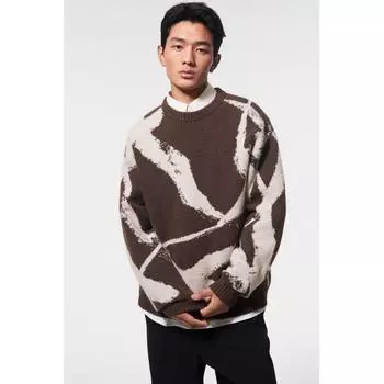 Джемпер жаккардовой вязки свободного кроя HM Brown Pattern S