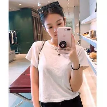 Дженни Цзинь Чжини Та же Классическая Базовая Однотонная Футболка с Коротким Рукавом Базовые Топы Женская Летняя Одежда 2025 Новое Поступление White XL