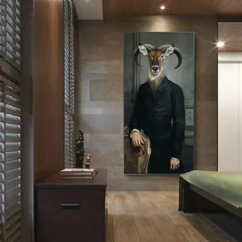 Джентльмен коза в костюме плакат и принты винтажные забавные животные мистер и миссис олень холст картина для гостиной домашний декор стены без рамки 20*40cm