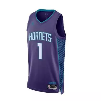 Джерси команды Jordan NBA с принтом букв и цифр, сезон 23, баскетбольный жилет Hornets Ball # 1, мужские топы фиолетового цвета DO9520-567 M