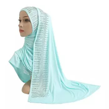 Джерси Шарф Камни Модальный Хиджаб Женский Исламский Шаль Дамский Капюшон Повязка на голову 160*50cm