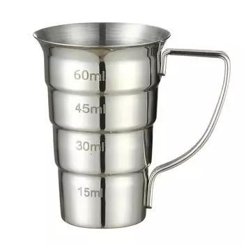 Джиггер для коктейлей из нержавеющей стали со ступеньками и ручкой, 60 мл (2oz) серебряный